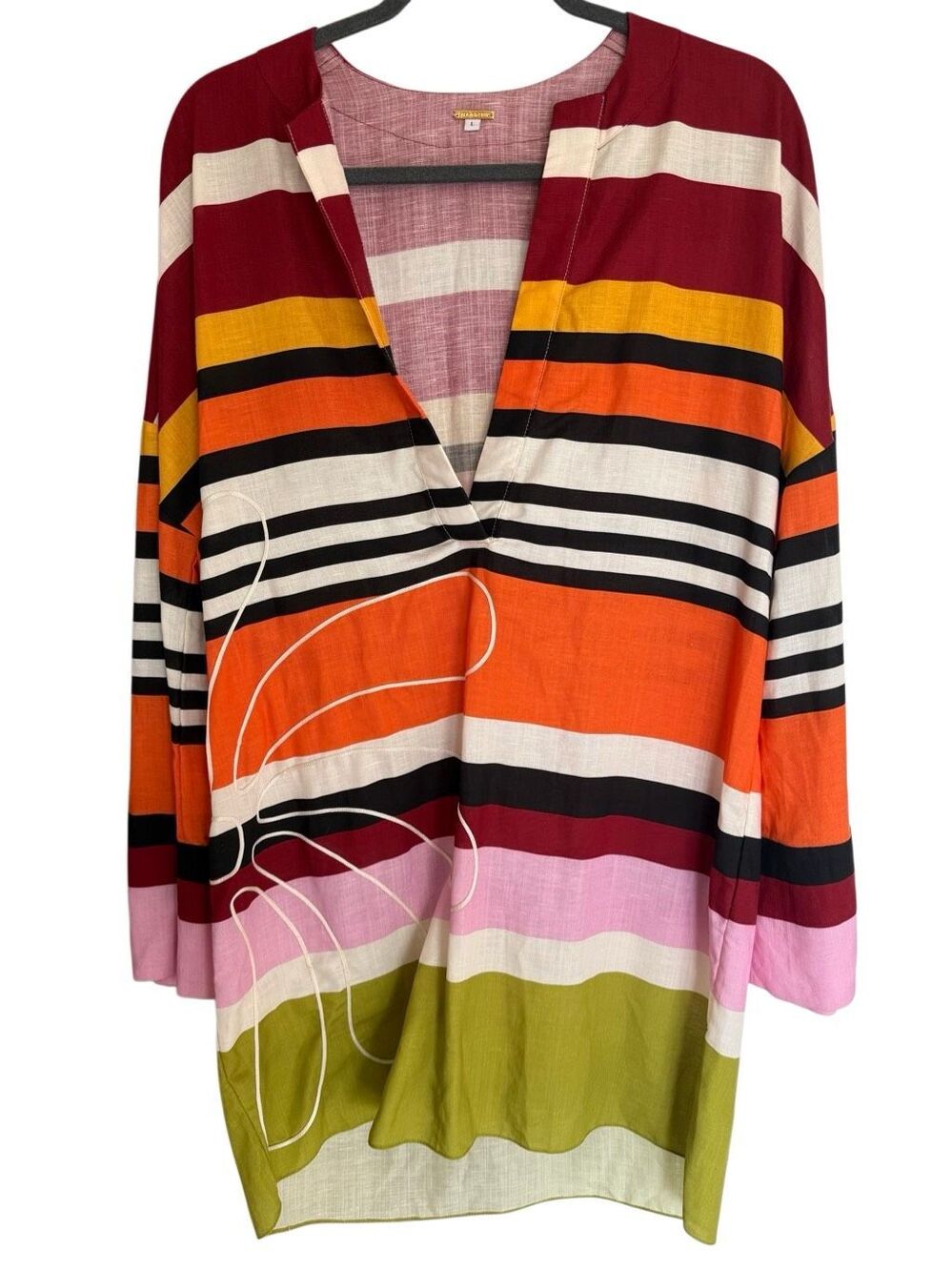 Cala De La Cruz NWOT Siena Luxury Resort Retro Mini Tunic Dress Kimono Sleeves L - Picture 4 of 11